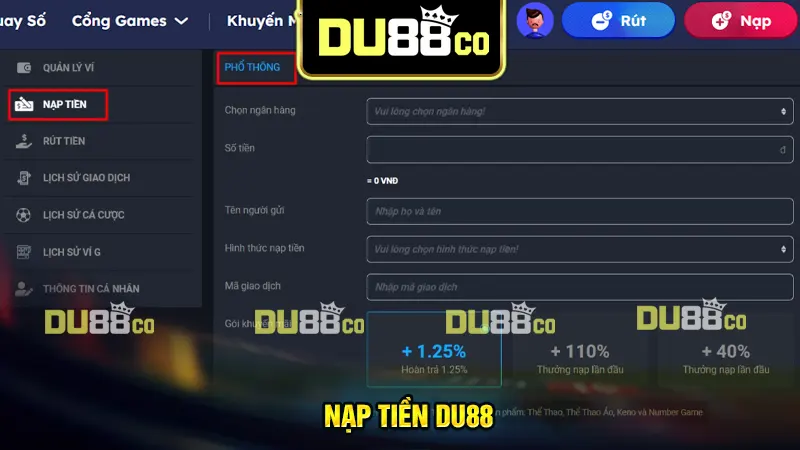 Nạp tiền DU88 an toàn, bảo mật cực nhanh chóng
